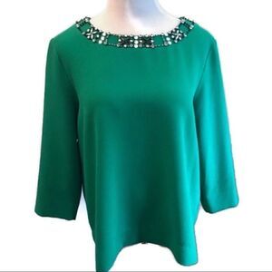 Karl Lagerfeld Green Top Embellished Neckline Sz L